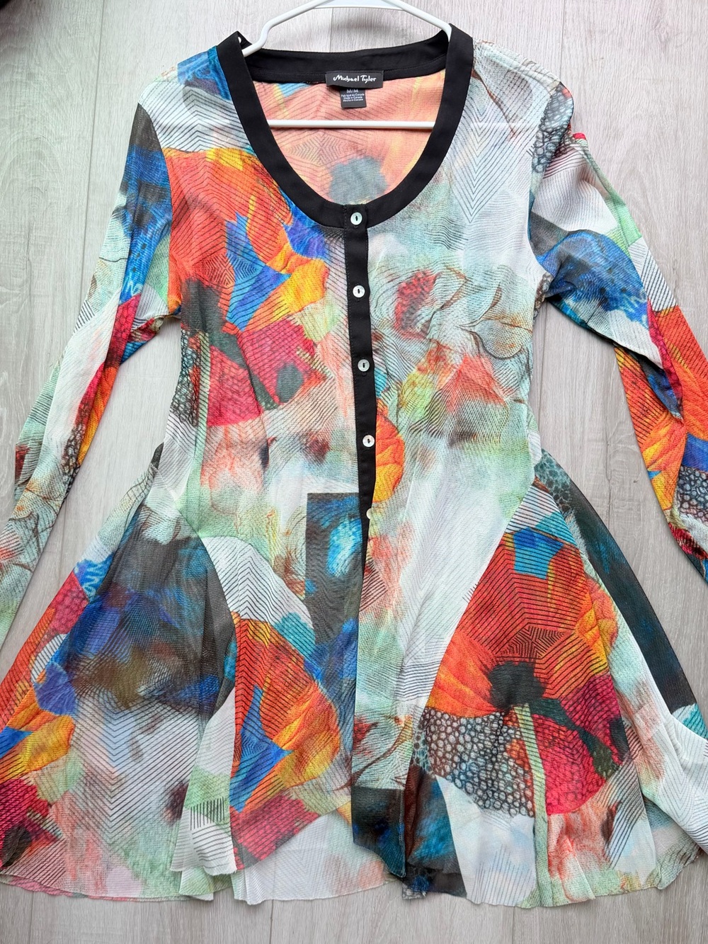 Womens whimsical Multicolor Button-Front see through Flared Top